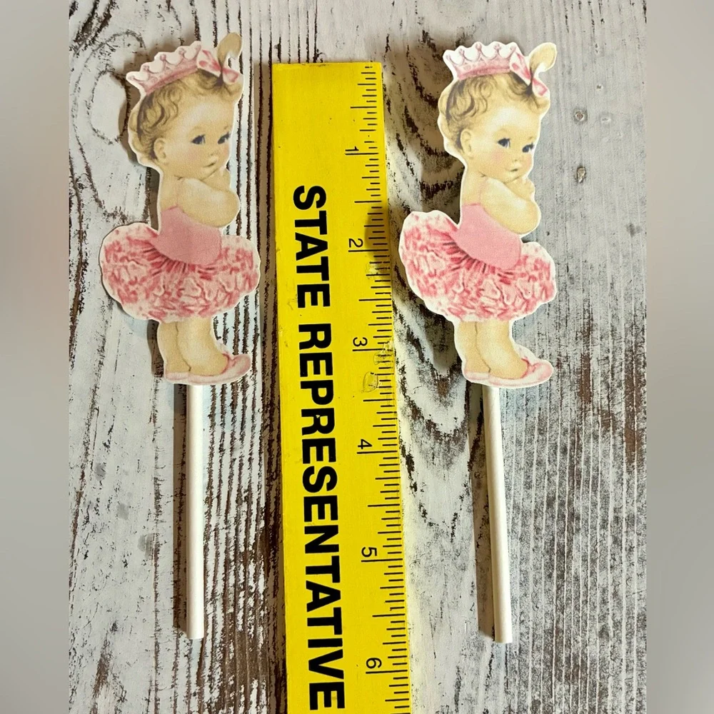 Vintage Baby Girl baby shower cupcake toppers Shabby Chic Pink Tutu party 12pcs